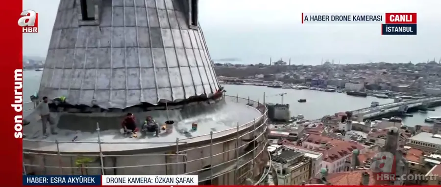 A Haber drone kamerası havadan görüntüledi! Galata Kulesi restorasyonda 9