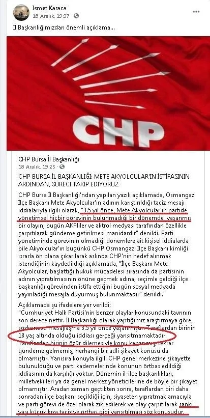 CHP’nin Bursa teşkilatında yaşanan tacize şok savunma: Ama kız reşitti