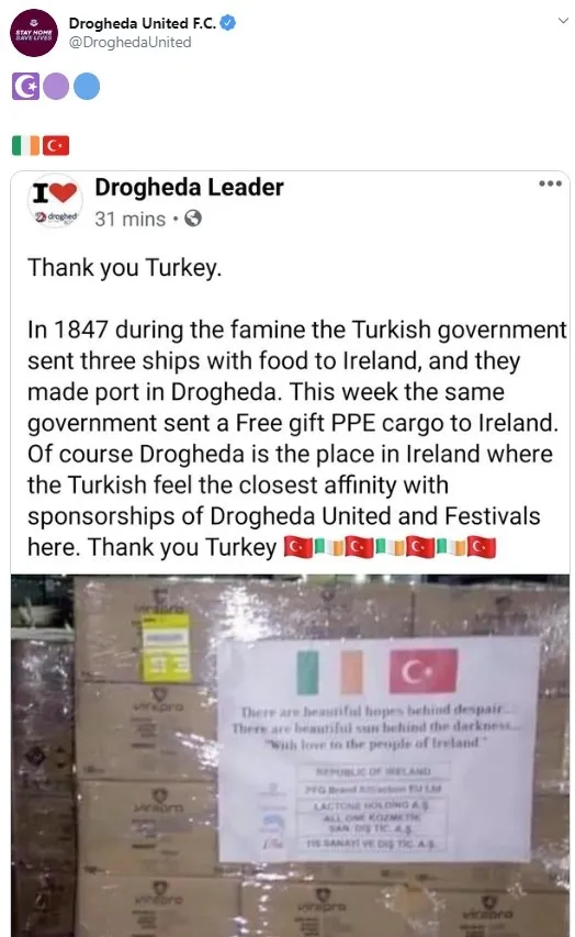 İrlanda takımı Drogheda Osmanlı'yı hatırlatarak Türkiye'ye teşekkür etti - 2