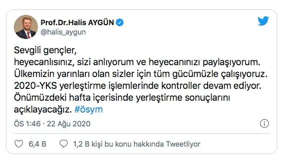 Son dakika: ÖSYM Başkanı Aygün’den flaş YKS yerleştirme sonuçları açıklaması