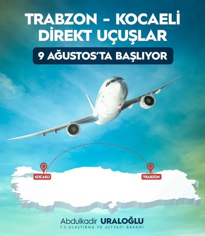 Kocaeli ve Sakarya’ya müjde! Trabzon’a direkt uçuşlar başlıyor! İlk uçuş 9 Ağustos’ta...