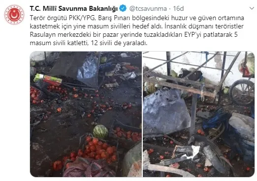 Son dakika | MSB: Terör örgütü PKK/YPG 5 masum sivili katletti, 12 sivili de yaraladı - 1