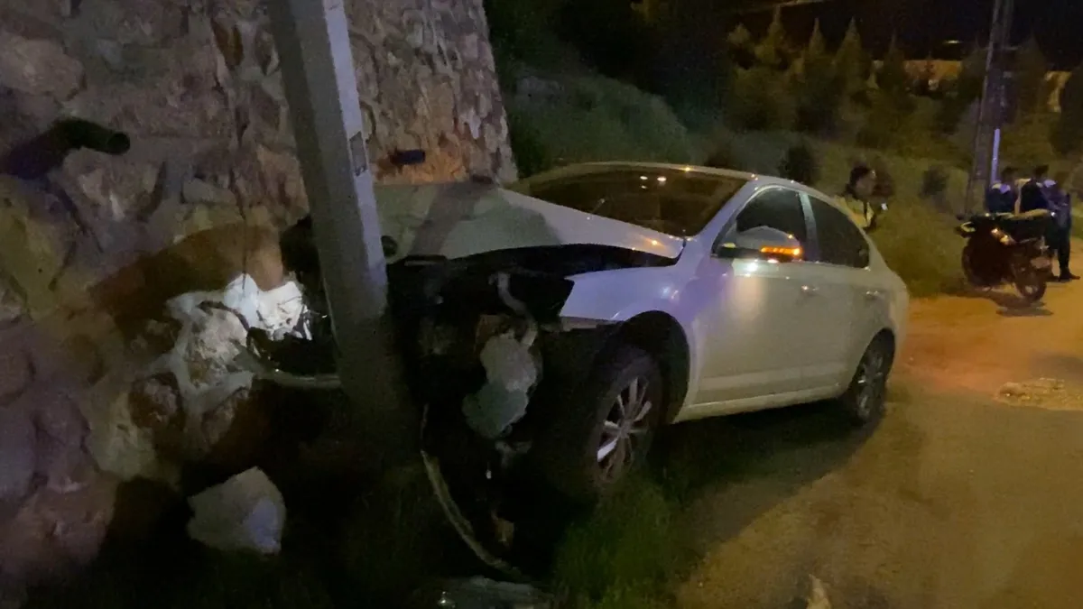 Elazığ'da 19 yaşındaki sürücü aydınlatma direğine çarptı: 2 yaralı