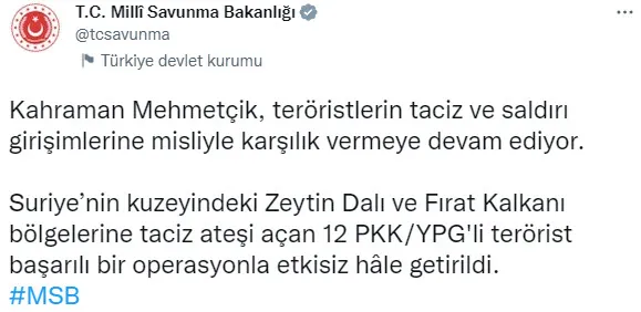 Son dakika: Misliyle karşılık verildi! Taciz ateşi açan 12 terörist etkisiz hale getirildi