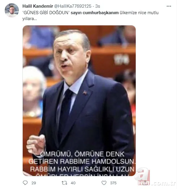 Başkan Erdoğan'ın 68'inci doğum günü | Sosyal medyadan binlerce kişi kutladı: İyi ki doğdun Reis 24