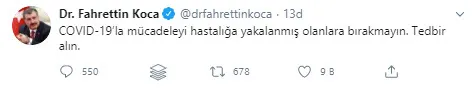Son dakika: Sağlık Bakanı Koca Twitter'dan uyardı: Covid-19'la mücadeleyi hastalığa yakalananlara bırakmayın - 1