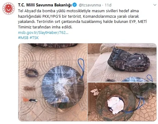 Son dakika: MSB: PKK-YPG’li terörist yaralı yakalandı