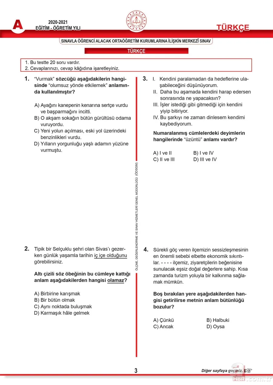 meb.gov.tr: LGS 2021 soruları ve cevapları burada! Sözel ve sayısal LGS soru kitapçığı ve cevap anahtarı tam liste 6