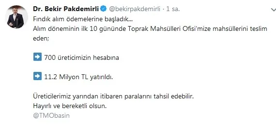 Hükümetten açıklama: Fındık alım ödemeleri başladı