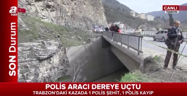 Maçka'da polis aracı dereye uçtu - 1