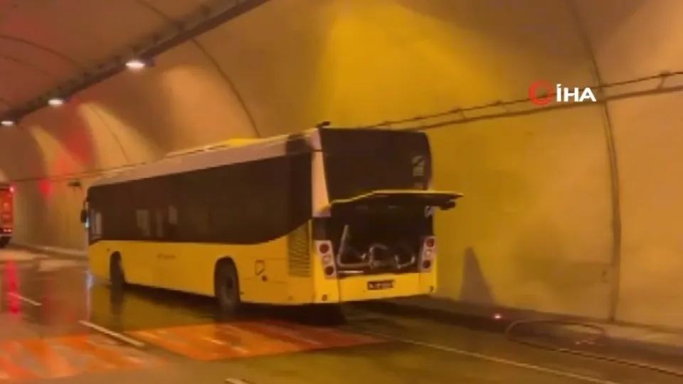 Bomonti Tüneli’nde İETT otobüsü yandı