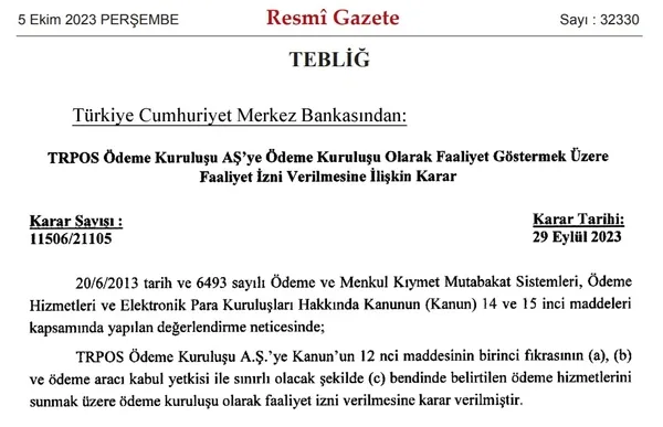 Merkez Bankası’dan yeni faaliyet izni