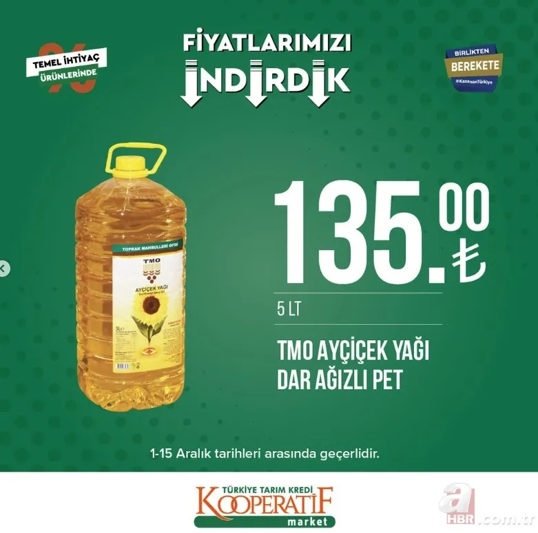 Tarım Kredi Market İNDİRİMLİ FİYAT LİSTESİ! 21,90 TL'den başlayan fiyatlar! Hafta sonu geldi sepetler dolup taşacak! Ayçiçek yağı, tuvalet kağıdı, mercimek, pirinç... 15