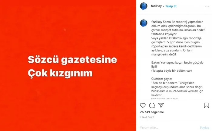 Fazıl Say'dan Sözcü gazetesine sert tepki: Bu manşeti okuyan biri bana küfrü basar - 1
