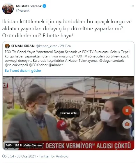 A Haber ortaya çıkardı! FOX TV’nin yalan haberine Bakan Varank’tan sert tepki: Bu apaçık kurgu ve aldatıcı yayın