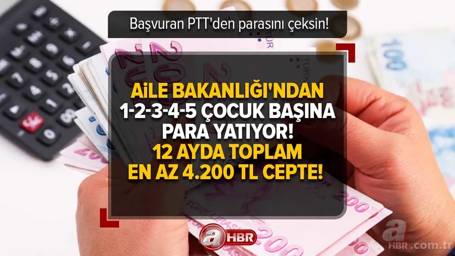 12 ayda toplam en az 4.200 TL cepte! 1-2-3-4-5 çocuk başına para yardımı! Başvuran PTT'den parasını çekiyor! 1
