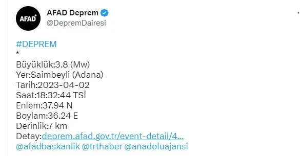 Adana Saimbeyli’de deprem | 2023 AFAD son depremler - 1