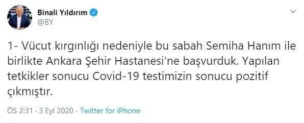 Binali Yıldırım koronavirüse yakalandı! İşte ilk açıklama...