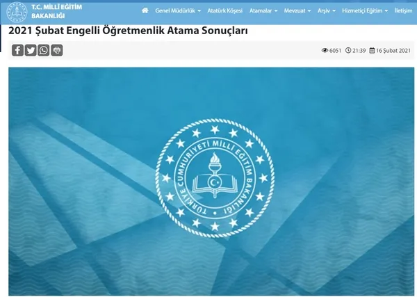 Milli Eğitim Bakanlığı (MEB) engelli öğretmen ataması yaptı | Öğretmen ataması sonuç sorgulama sayfası - 1