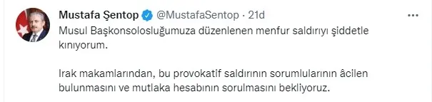 TBMM Başkanı Mustafa Şentop'tan Türk Musul Başkonsolosluğu'na yönelik saldırıya kınama - 2