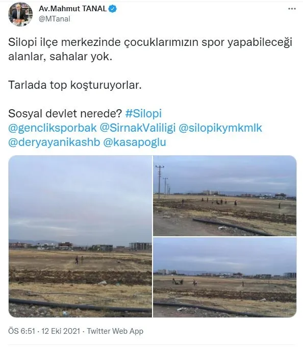 CHP’li Mahmut Tanal’ın ’Silopi’de çocukların spor yapabileceği alan yok’ iddiasına görüntülerle yalanlama