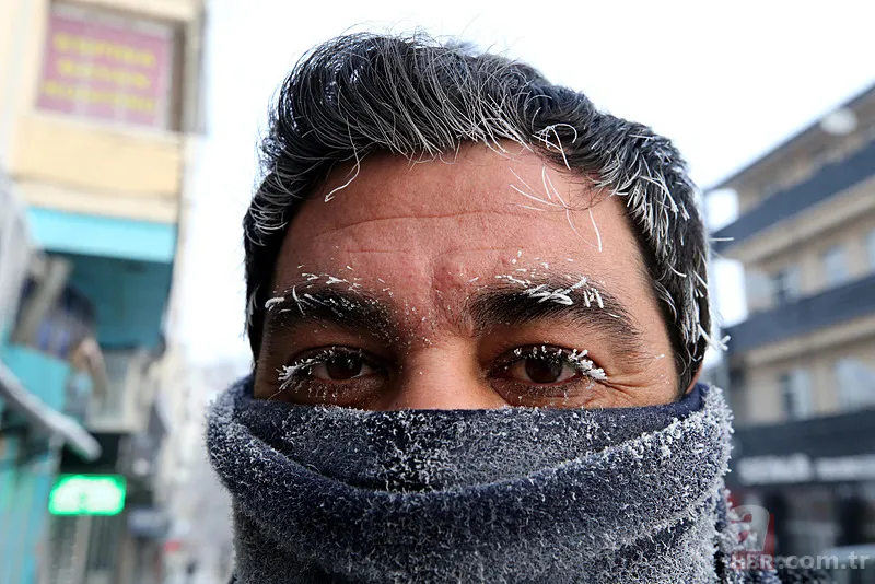 Görüntüler Türkiye'den! Kirpikleri ve sakalı soğuktan dondu 5