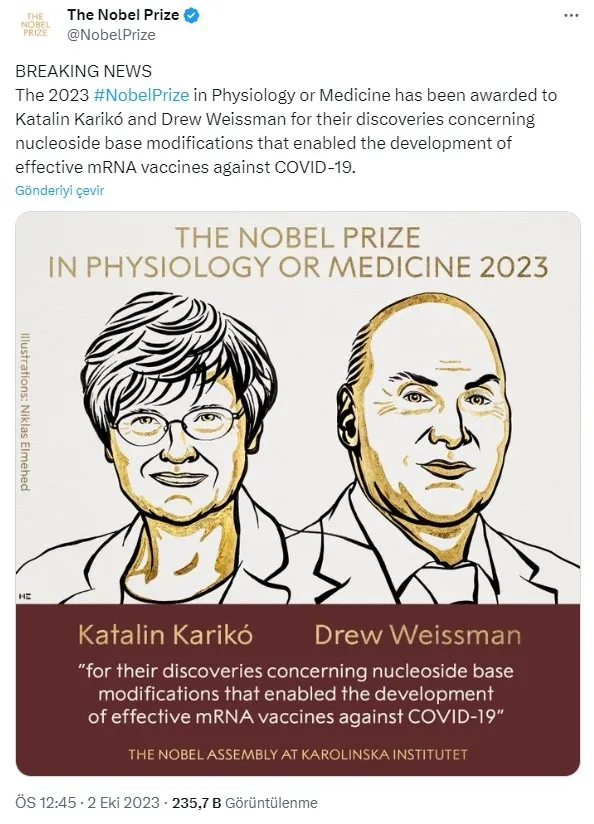 son-dakika-2023-nobel-tip-odulunu-katalin-kariko-ile-drew-weissman-kazandi-1696240998464.jpg SON DAKİKA: 2023 Nobel Tıp Ödülü'nü Katalin Kariko ile Drew Weissman kazandı - 2