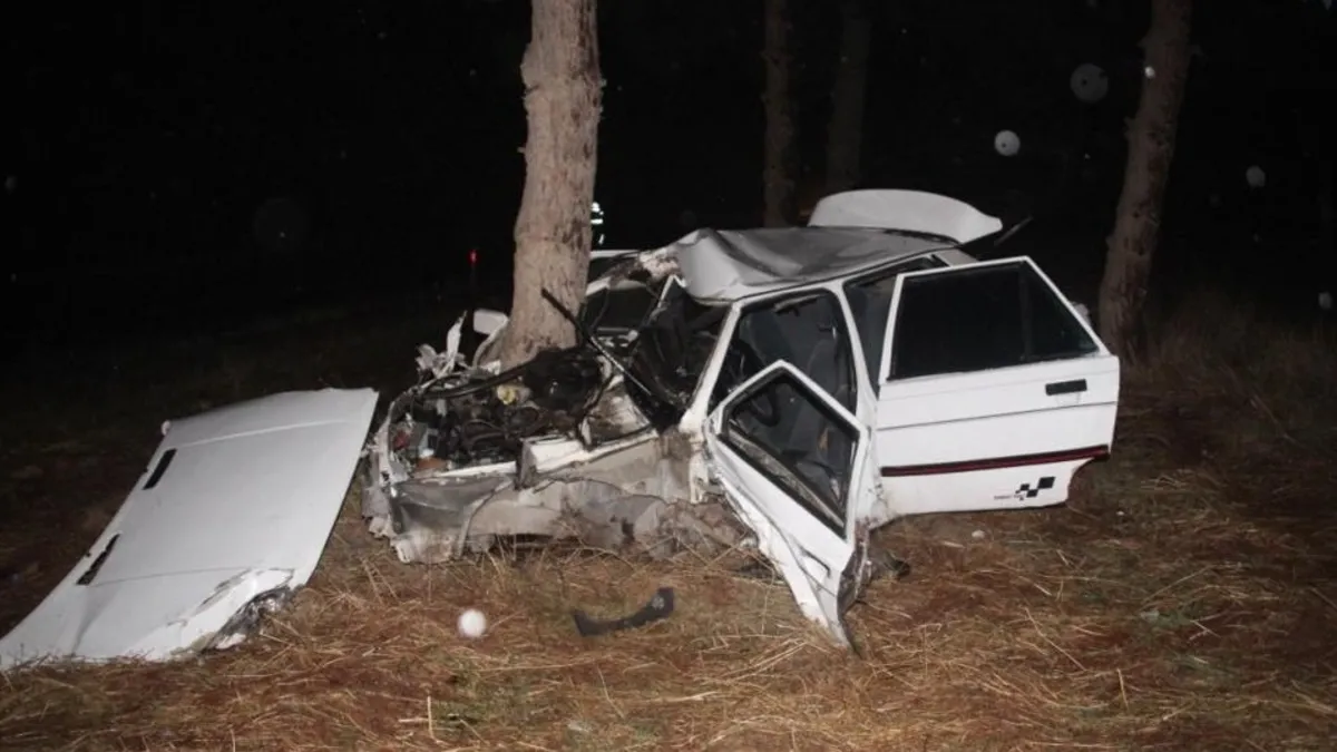 Şanlıurfa'da korkutan kaza! Ağaca çarpan araç hurdaya döndü