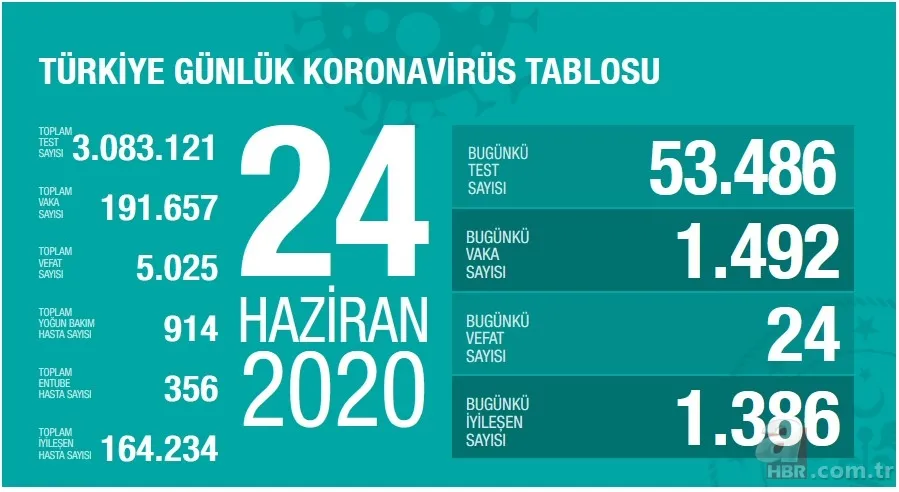 24 Haziran corona tablosu: Türkiye'de koronavirüs vaka sayısı ne kadar? Kaç kişi öldü? Korona son durum... 2