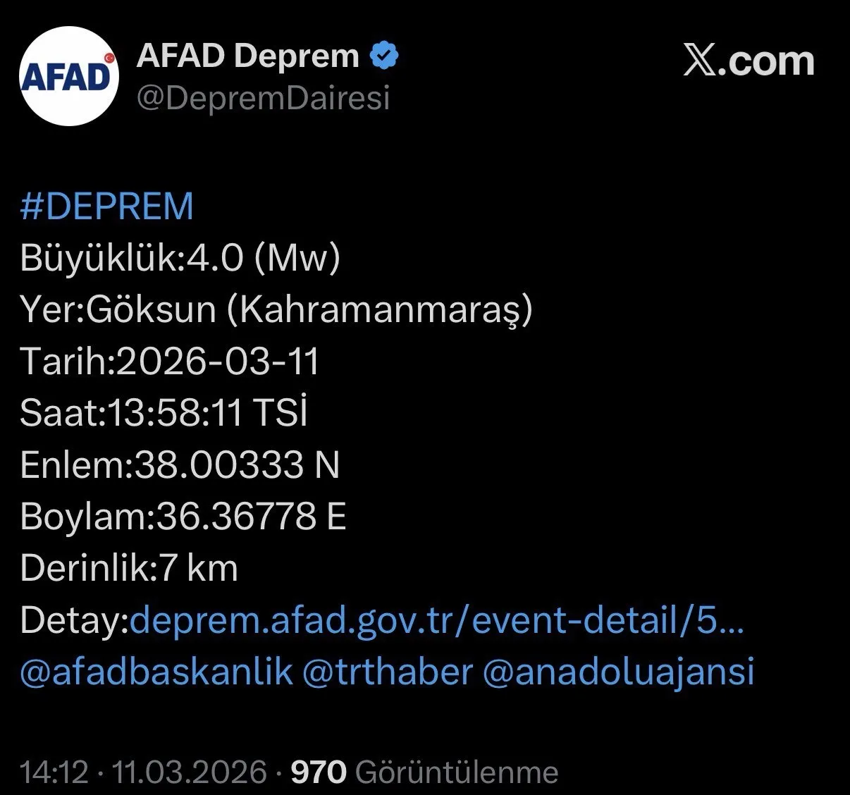 AFAD duyurdu: Kahramanmaraş’ta deprem kaç büyüklüğünde oldu?