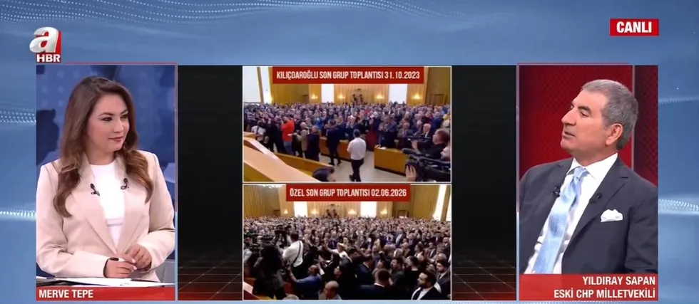 1780769974832.jpeg Sapan: Kemal Bey'in arkasında çok güçlü bir yapı var. Mağdur olduğunu herkes biliyor. Orada vekil olmasa ne olur ki, halk ʺBuyurun genel başkanım konuşunʺ der. Özel'in etrafındaki insanların tamamı CHP'den değil. (Foto: ahaber.com.tr ekran görüntüsü)