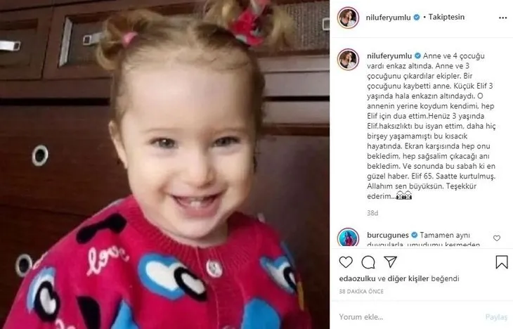 Elif Perinçek 65 saat sonra enkazdan çıkarıldı! Ünlü isimler sevincini sosyal medyadan paylaştı