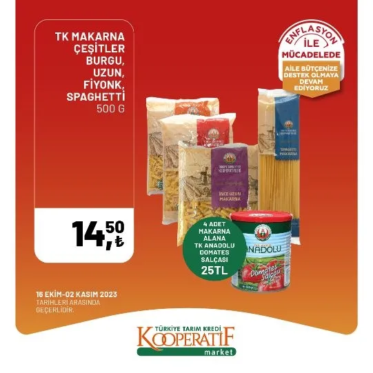 Tarım Kredi Market 30 Ekim indirim kataloğu! Kuru Soğan 5,90 TL, Salatalık 9,75 TL, Limon 10,90 TL, Yerli muz 28,90 TL, Mandalina 12,50 TL satışta…