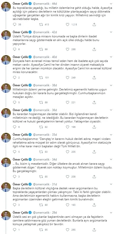 Son dakika: AK Parti Sözcüsü Ömer Çelik’ten Ayasofya açıklaması