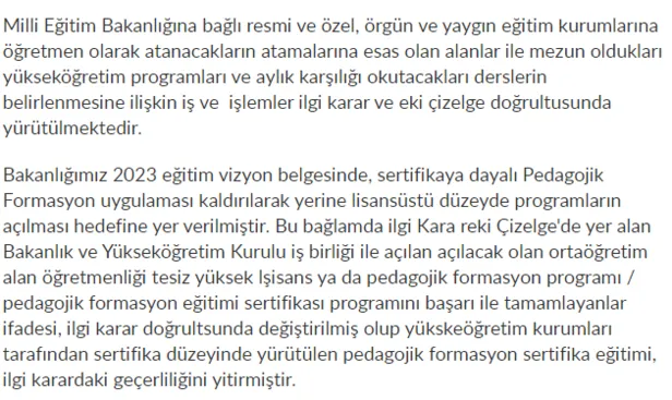 MEB’den yeni açıklama: Pedagojik Formasyon kalktı mı? Formasyon kalktı mı? Formasyonu tamamlayanlar ne olacak?