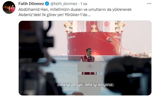 Enerji ve Tabii Kaynaklar Bakanı Dönmez’den Abdülhamid Han gemisi paylaşımı