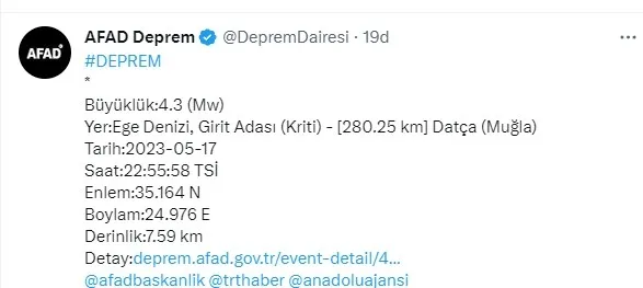 AFAD: Ege Denizi'nde 4.3 büyüklüğünde deprem oldu | 2023 AFAD son depremler - 1