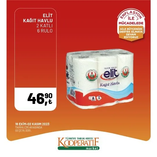 Tarım Kredi Market 30 Ekim indirim kataloğu! Kuru Soğan 5,90 TL, Salatalık 9,75 TL, Limon 10,90 TL, Yerli muz 28,90 TL, Mandalina 12,50 TL satışta…