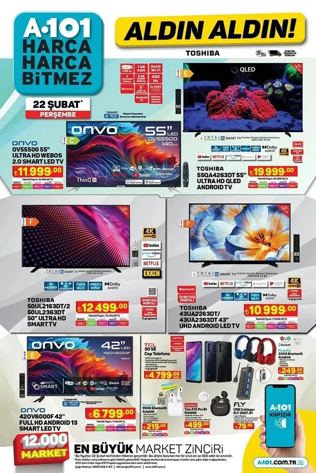 23 Şubat A101 aktüel ürünler kataloğu yayında! A101’e yarın Toshıba smart TV, SEG ankastre set, Kiwi koltuk ve halı yıkama makinesi…