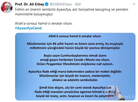 Başkan Erdoğan'ın Ayasofya'yı ibadete açan imzayı atmasının ardından sosyal medyada destek mesajları yaptı 8