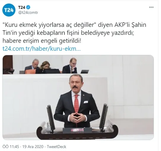 Sözcü - Cumhuriyet - T24 - Birgün’den ‘hayali yemek’ üzerinden yalan ittifakı | AK Partili Şahin Tin yalanı belgeleriyle çürüttü