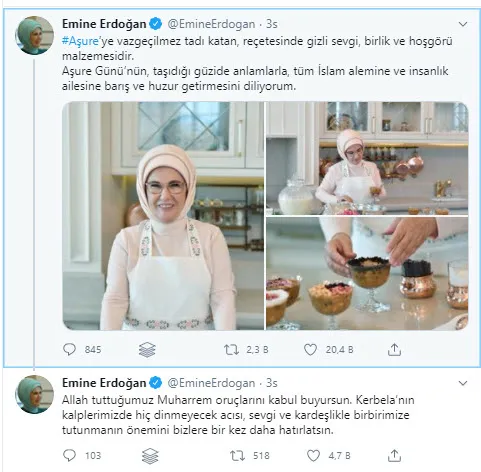 Emine Erdoğan’dan Aşure Günü paylaşımı