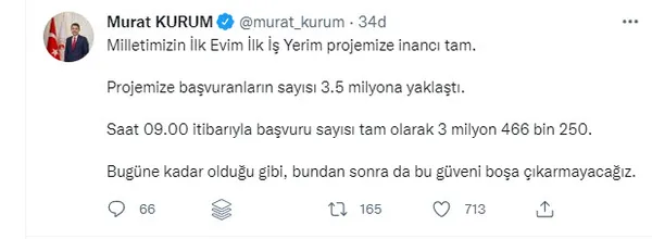 İlk Evim İlk İş Yerim Projesi'ne kaç kişi başvurdu? Çevre, Şehircilik ve İklim Değişikliği Bakanı Murat Kurum açıkladı - 1