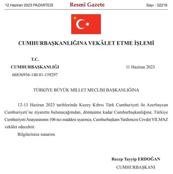 Cumhurbaşkanlığına Cevdet Yılmaz vekalet edecek