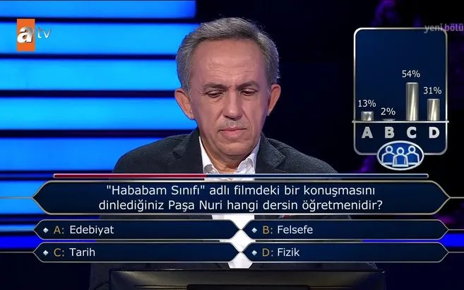 kim milyoner olmak ister yarismasinda yok artik dedirten hababam sinifi sorusu yarismaci bilemedi ahaber video izle