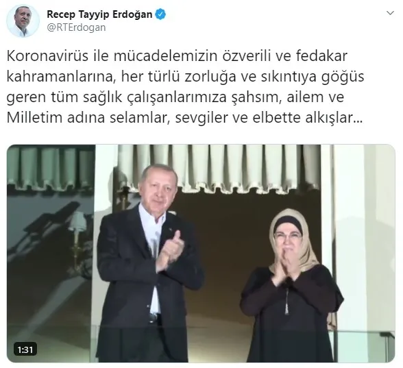 Başkan Erdoğan sağlık çalışanlarını alkışladı