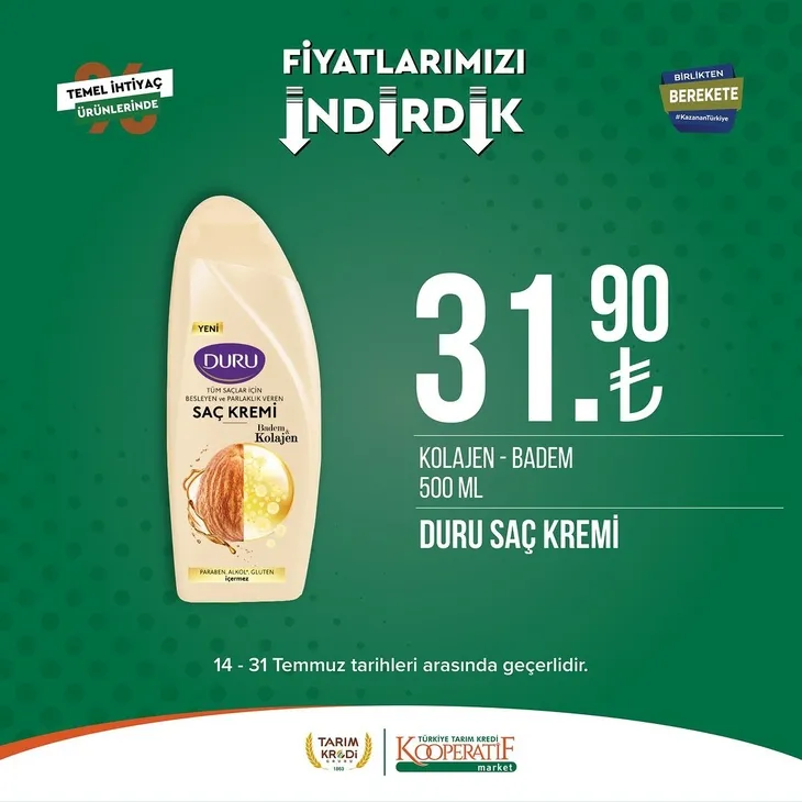 Tarım Kredi Market indirimlerinde son 6 gün! Katalogda yok yok! Çamaşır deterjanı 99.90, Ayçiçek yağı 36.90, Süzme peynir 64.90, zeytin 57.90 TL...