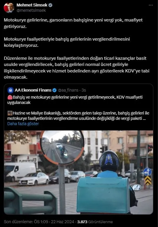 Motokurye gelirleri ve garson bahşişlerine yeni vergi yok! Bakan Mehmet Şimşek duyurdu: Muafiyet getiriyoruz - 6