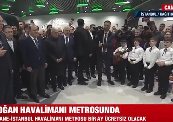 Kağıthane-İstanbul Havalimanı Metrosu açılışında Başkan Erdoğan'a çifte sürpriz! Çocuk korosu ve portresi beğeni topladı