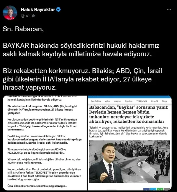 baykari-hedef-alan-ali-babacana-haluk-bayraktardan-sert-tepki-erdemli-olmayi-deneyin-1673711384518.jpg Baykar'ı hedef alan Ali Babacan'a Haluk Bayraktar'dan sert tepki: Erdemli olmayı deneyin